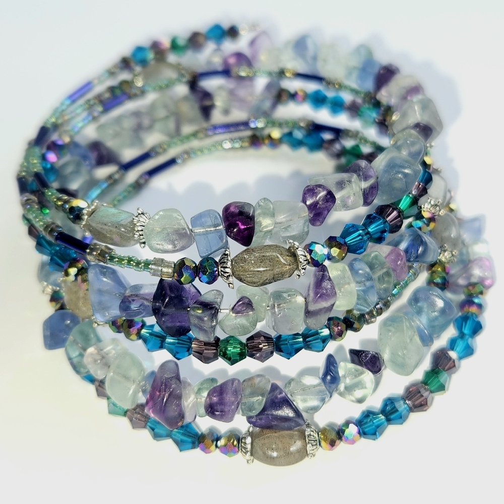 Rainbow Flourite and Labradorite Bracelet